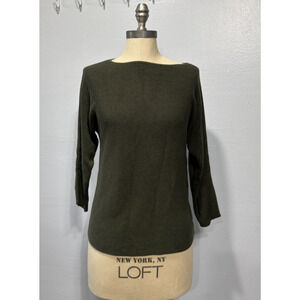 H&M Womens XS Knit Top Olive Green Boatneck Dolman Sleeve Pullover Sweater